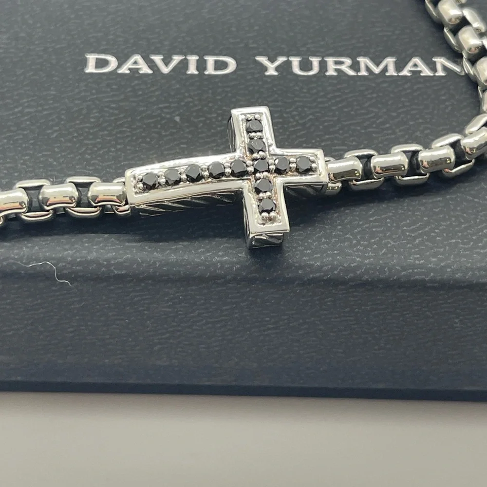 David Yurman Pavè Cross Bracelet in Sterling Silver with Black Diamonds, 5mm - Picture 2 of 11